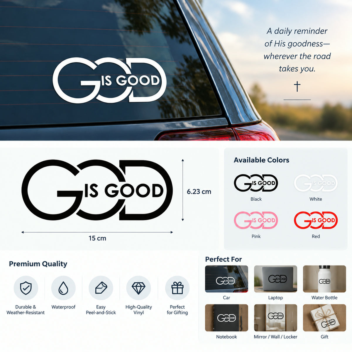 🙏 "God Is Good" Christian Car Decal Sticker | Premium Religious Décor