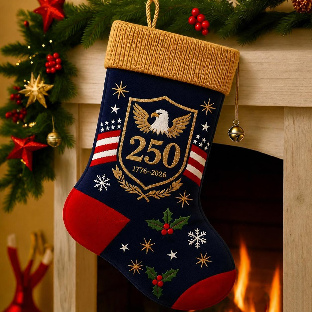 USA 250th Anniversary 1776–2026 Embroidered Christmas Stocking