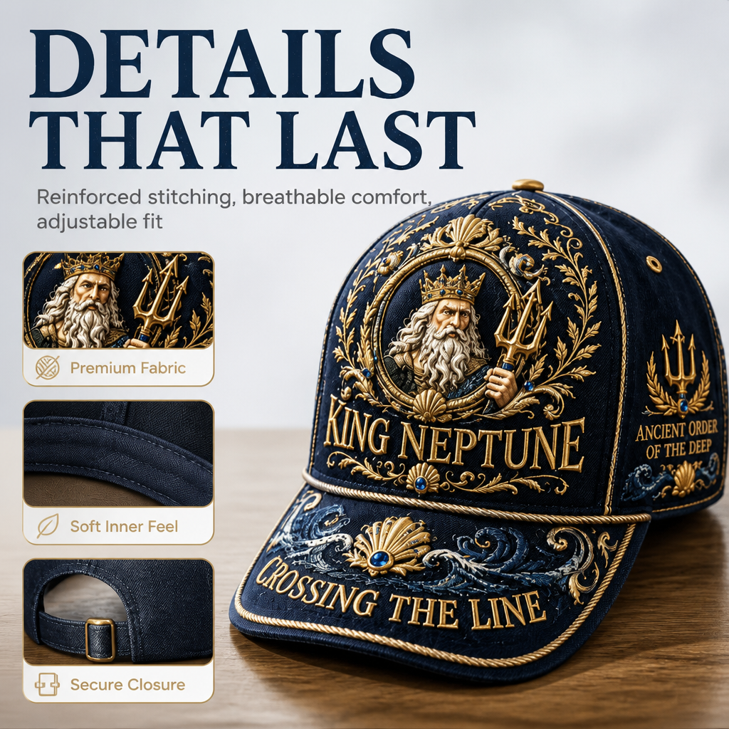King Neptune Maritime Heritage Cap Luxury Gold Ocean Explorer Hat