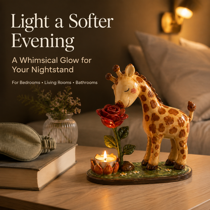 🦒 "Stop and Smell the Roses" – Whimsical Giraffe Ceramic Tealight Candle Holder 🌹