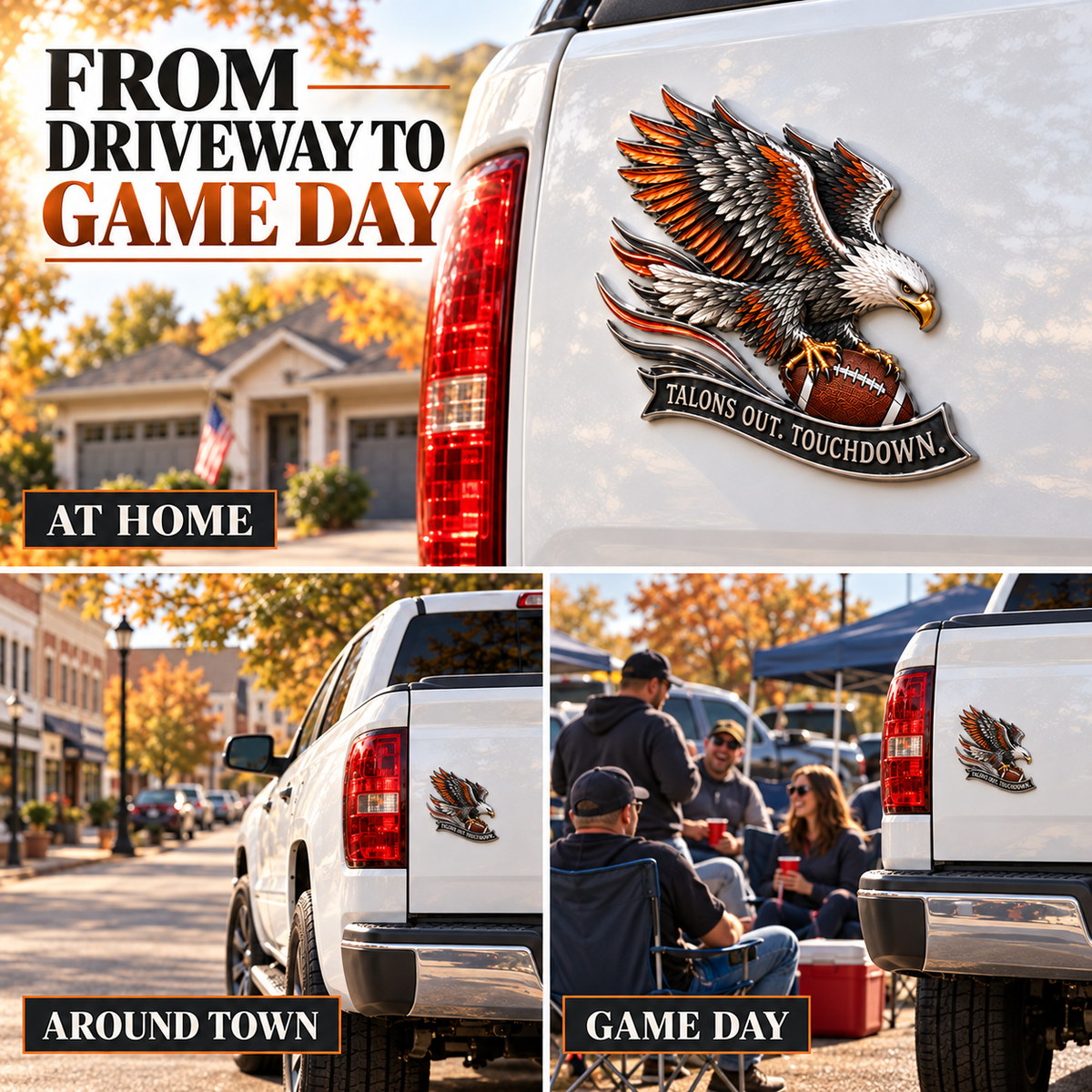 🦅 "Talons Out. Touchdown!" Premium Metal Eagle Car Emblem 5.9“*5.9” | The Ultimate Football Fan Decal