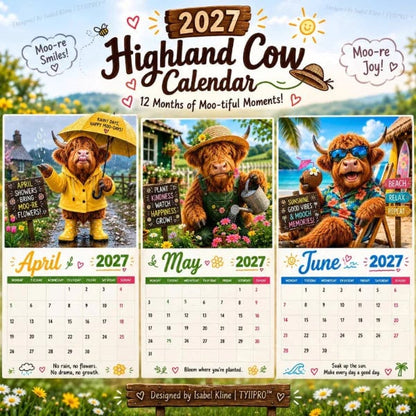 🔥LAST DAY 50% OFF - 🐮2027 Funny Highland Cow Wall Calendar | A4 Hanging Calendar | Designed by Isabel Kline