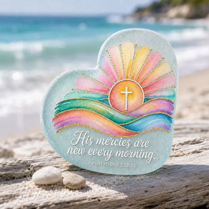 Christian Sea Glass Heart Memorial Keepsake – “His Mercies Are New Every Morning”
