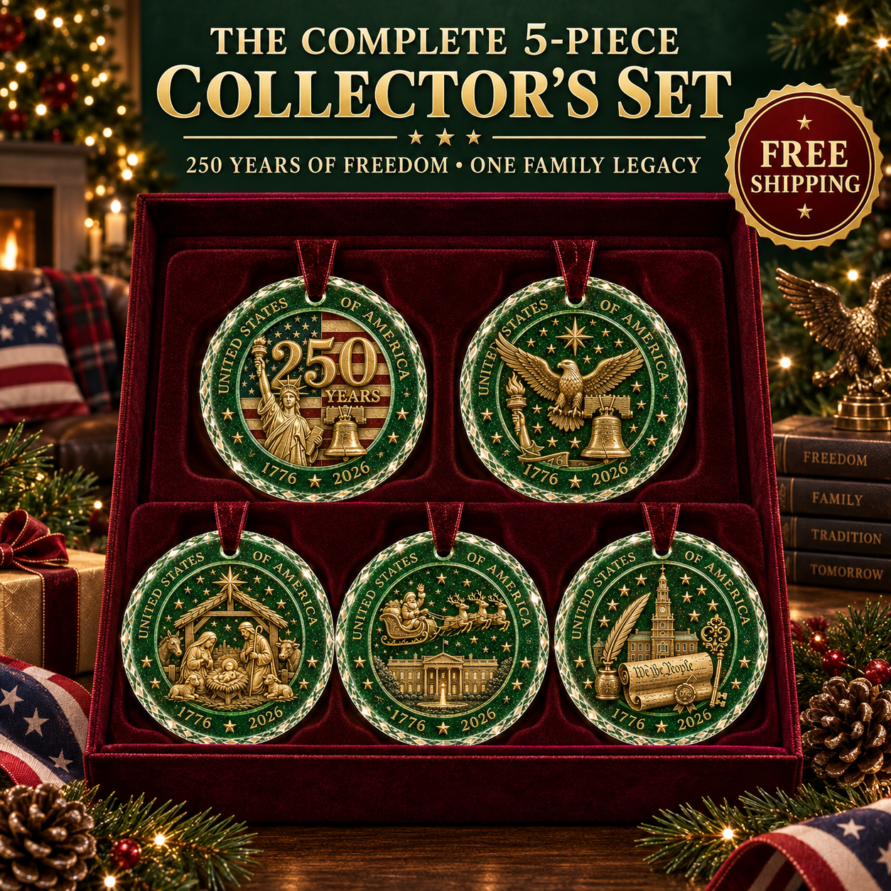 🎉🇺🇸 Limited Edition! 🔥🎄 2026 America 250th Anniversary Christmas Ornament