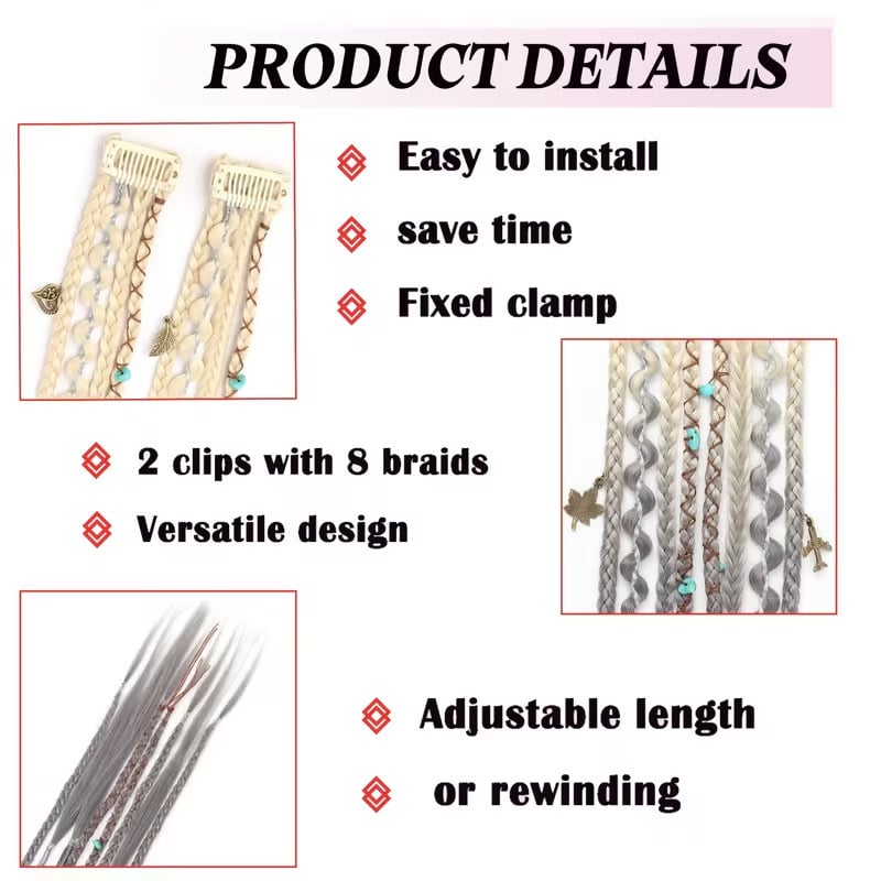 Boho Dreadlock Clip in Hair Extensions with Beads and Charms