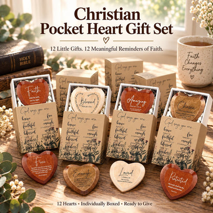 🔥 LAST DAY 49% OFF - ✝️ Christian Pocket Hearts Gift Set – 12 Faith-Filled Keepsakes of Love & Encouragement 🎁