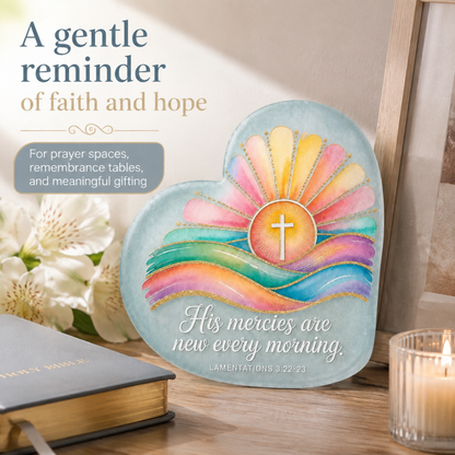 Christian Sea Glass Heart Memorial Keepsake – “His Mercies Are New Every Morning”