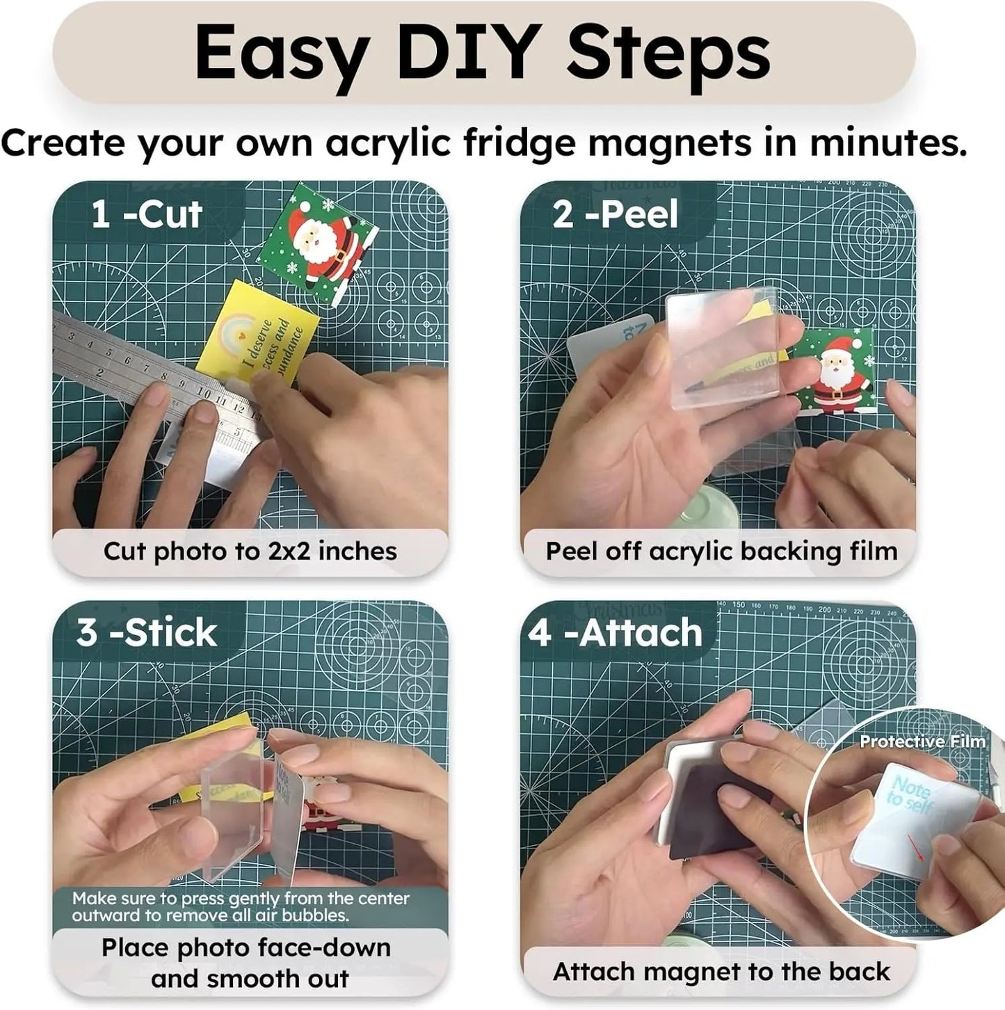 ✂🎞10 Pack Clear Acrylic DIY Fridge Magnets Set with Adhesive Backing – Square Magnetic Photo Frames💕
