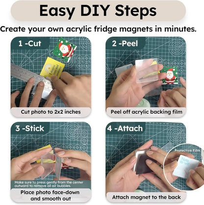 ✂🎞10 Pack Clear Acrylic DIY Fridge Magnets Set with Adhesive Backing – Square Magnetic Photo Frames💕