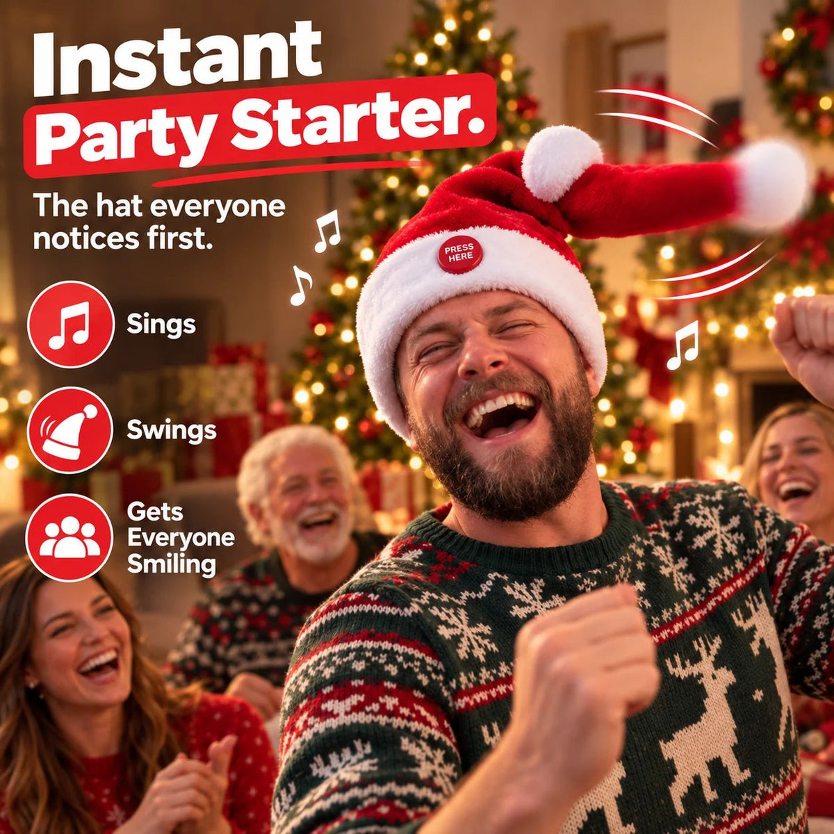 🎅 🤣 Singing & Dancing Santa Hat — Animated Christmas Party Hat(📦Buy 3 Free Shipping)