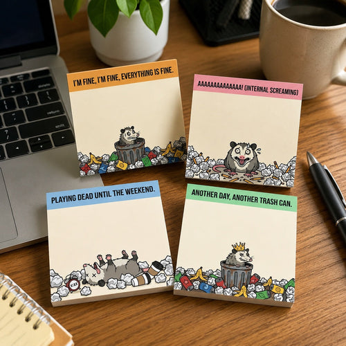 The "Relatable Opossum" Sticky Note Set (4-Pack) 🐾🗑️ | Funny Office Desk Accessories & Coworker Gag Gift