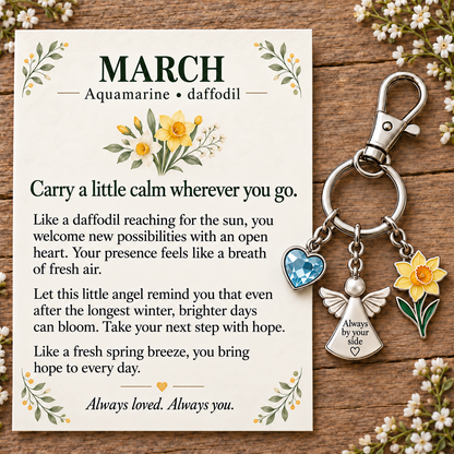 ⏳ Last Day 50% OFF —👼 Always By Your Side: Birth Month Angel & Flower Keychain + Keepsake Card 🌸