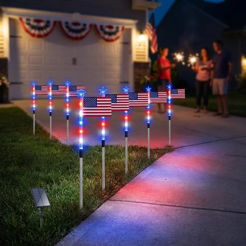 🔥Last Day 49% OFF - 🔥8 Solar American Flag Pathway Lights