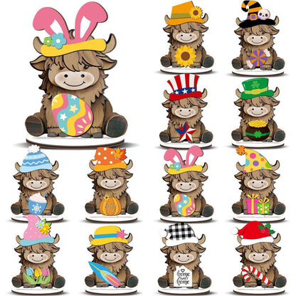 🔥 LAST DAY 49% OFF 🐾 Interchangeable Seasonal Animal Wooden Decor Set