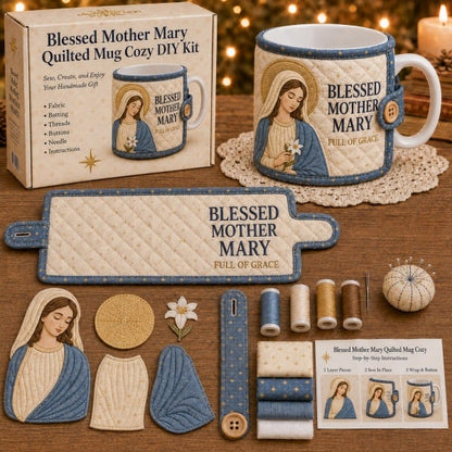 ⏳ Last Day 50% OFF – ✝️ Beginner-Friendly Christmas Faith Mug Cozy Sewing Kit | 6 Christian-Inspired Designs with Fabric Pieces, Batting, Appliqué, Thread, Buttons, Needle & Step-by-Step Guide Included 💕