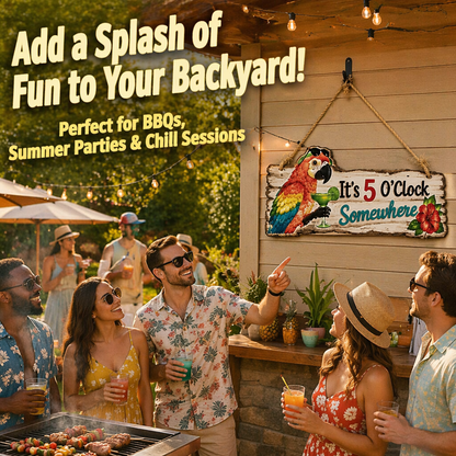 It's 5 O'Clock Somewhere Parrot wall art – Tropical Patio Wall Deco