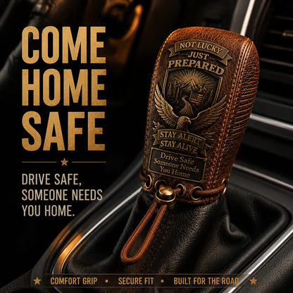 🦅 The "Come Home Safe"Leather Gear Shift Cover