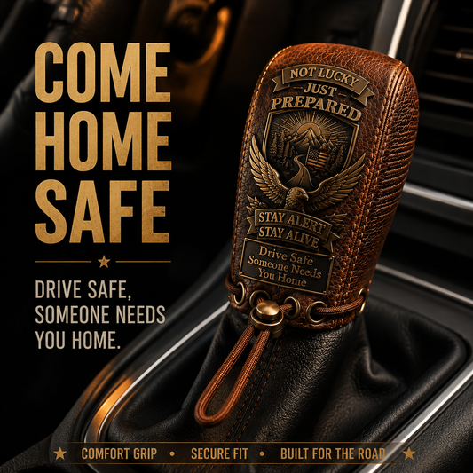 🦅 The "Come Home Safe"Leather Gear Shift Cover