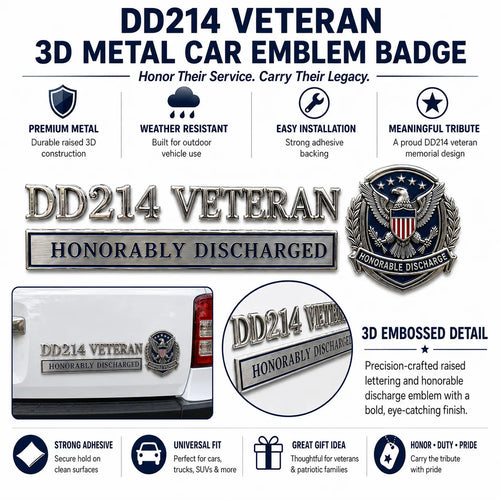 🇺🇸 DD214 Veteran Honorable Discharge Metal Car Emblem Badge