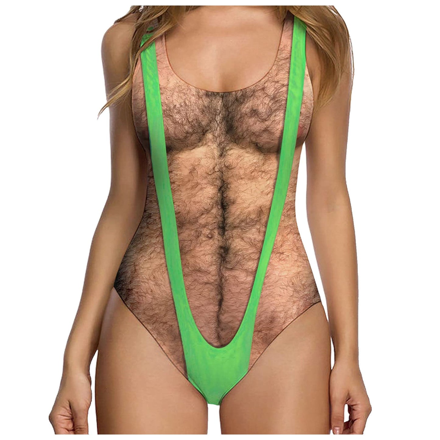 🤣 Funny Hippie Hairy Chest Swimsuit | High-Waisted Pool Party Gag Gift