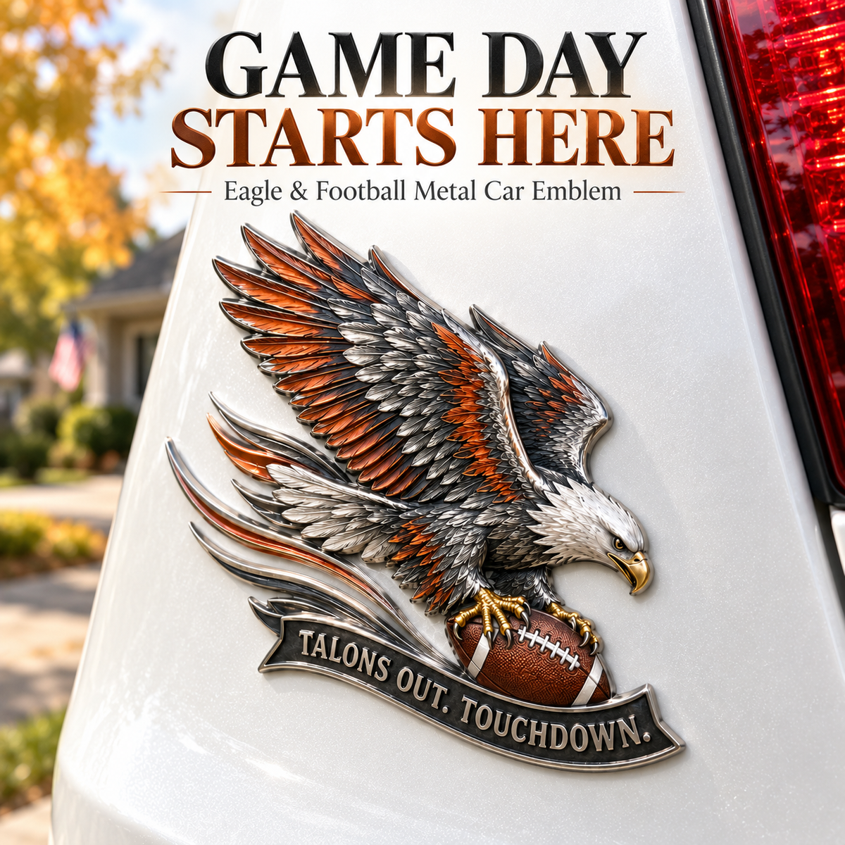 🦅 "Talons Out. Touchdown!" Premium Metal Eagle Car Emblem 5.9“*5.9” | The Ultimate Football Fan Decal