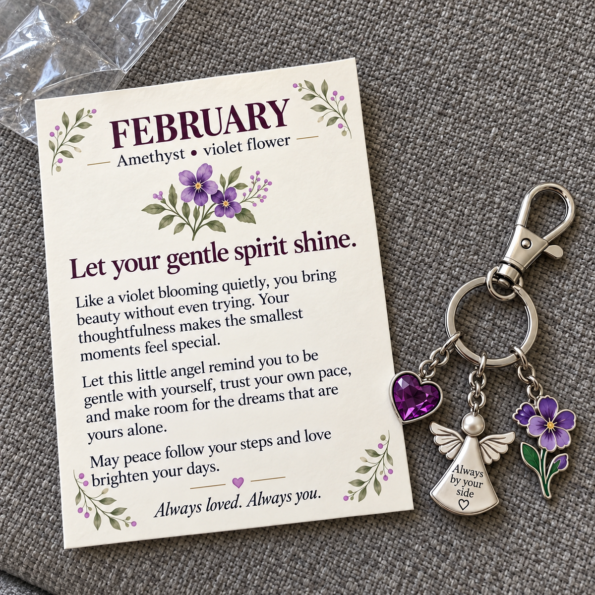 ⏳ Last Day 50% OFF —👼 Always By Your Side: Birth Month Angel & Flower Keychain + Keepsake Card 🌸