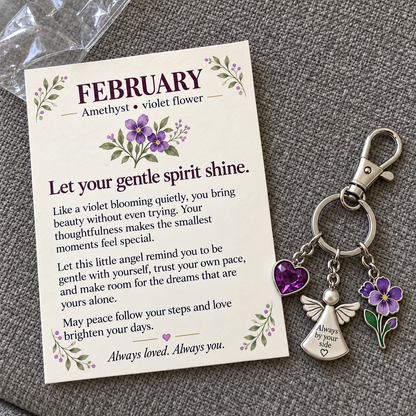 ⏳ Last Day 50% OFF —👼 Always By Your Side: Birth Month Angel & Flower Keychain + Keepsake Card 🌸