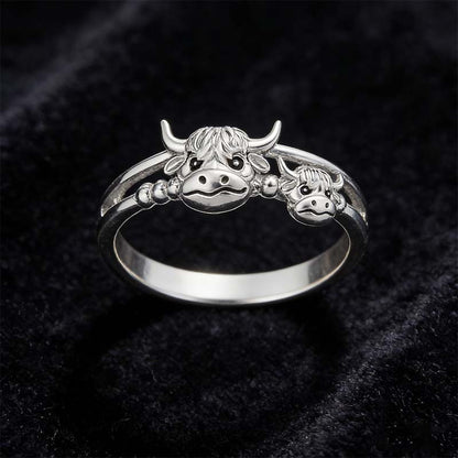 🔥LAST DAY 49% OFF - 💕 ✨ Handcrafted Highland Cow 925 Sterling Silver Adjustable Ring