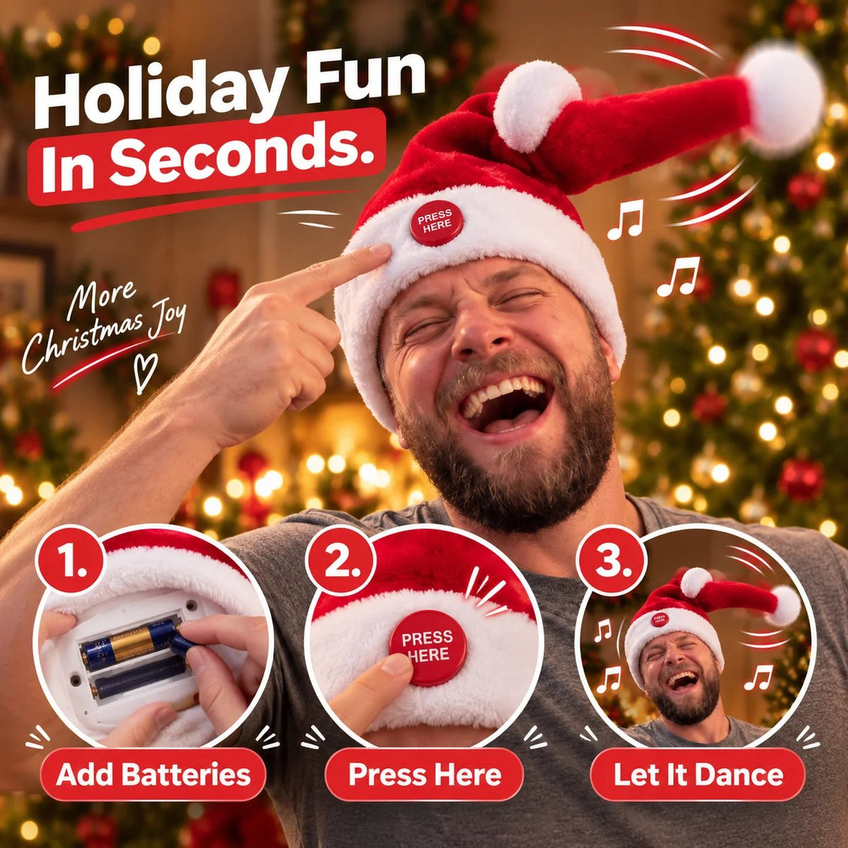 🎅 🤣 Singing & Dancing Santa Hat — Animated Christmas Party Hat(📦Buy 3 Free Shipping)