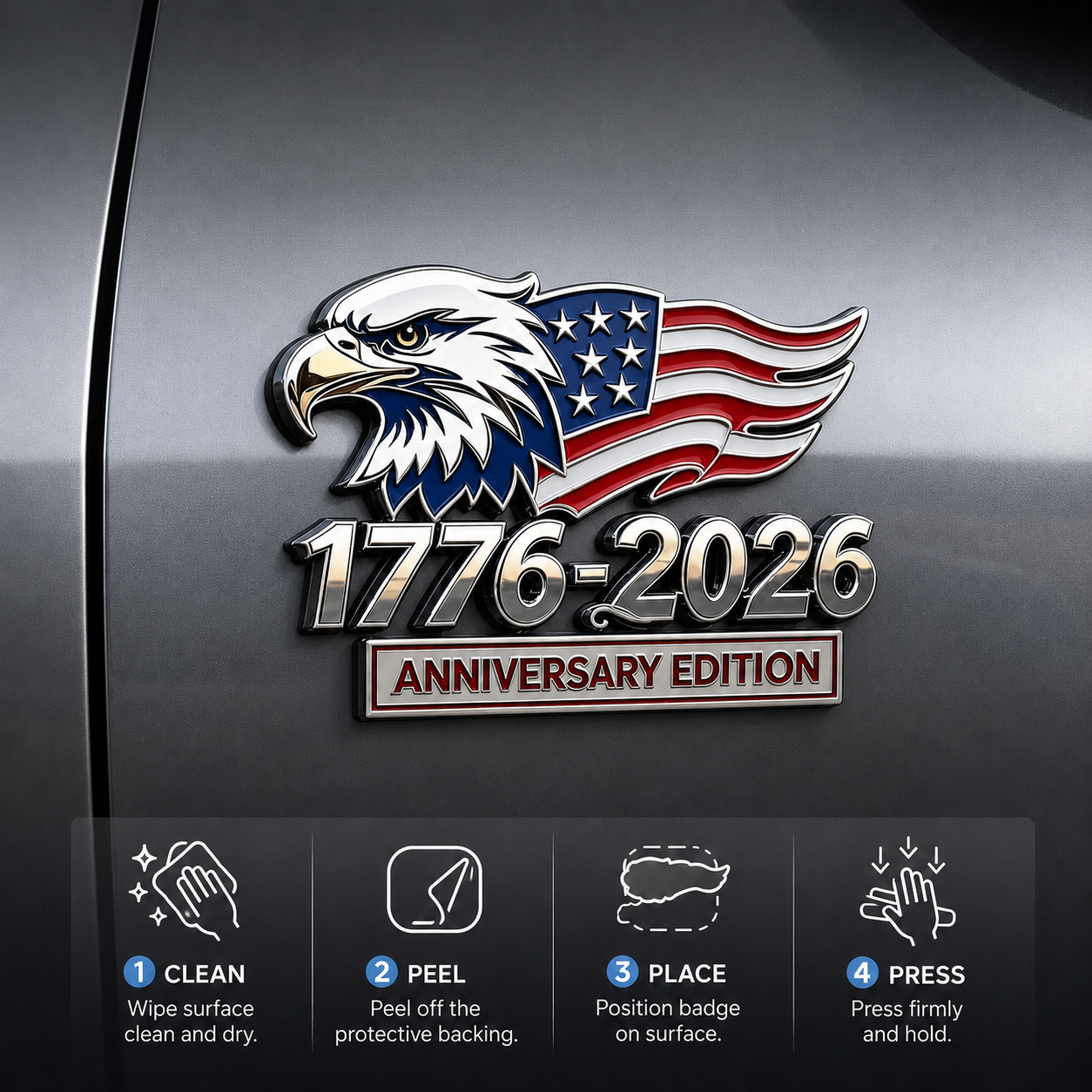 🦅1776–2026 American 250th Anniversary Eagle & Flag Metal Car Emblem