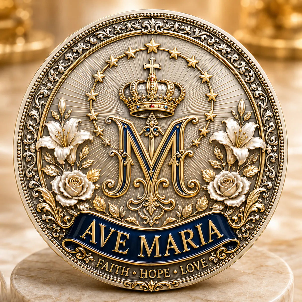 Sacred Heritage Commemorative Metal Coin Collection | 3D High-Relief Christian Faith Medals (Jesus Is King &amp; Madonna and Child)