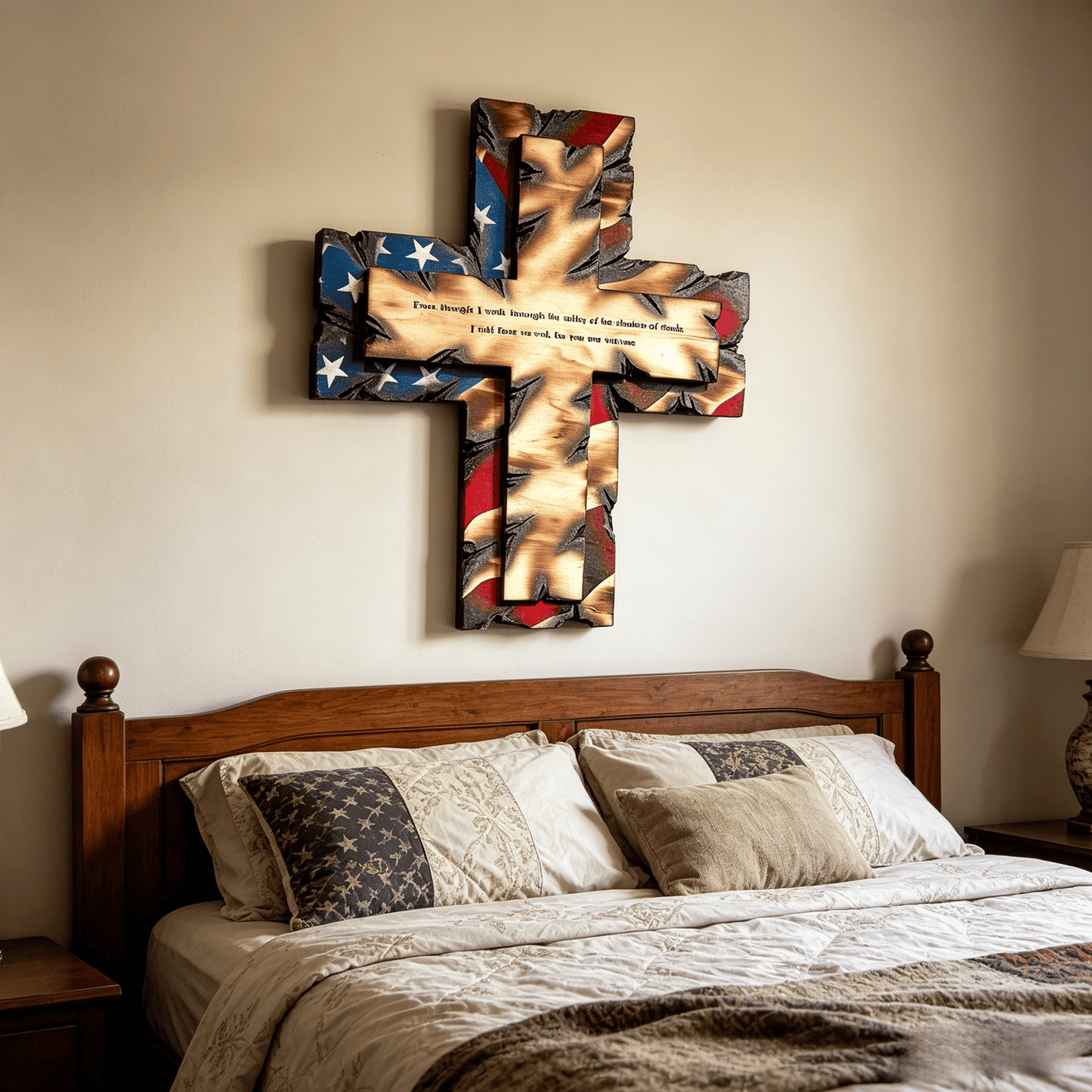 🌟🎉Patriotic American Tattered Flag Cross Wall Decor