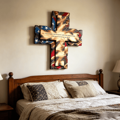 🌟🎉Patriotic American Tattered Flag Cross Wall Decor