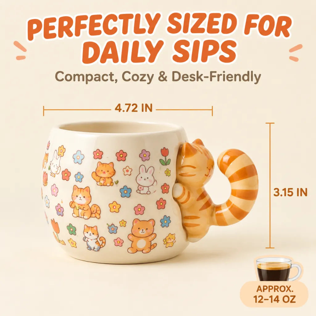 The "Hang In There" 3D Tabby Cat Mug 🐱☕ | Cute Animal Friends Ceramic Cup