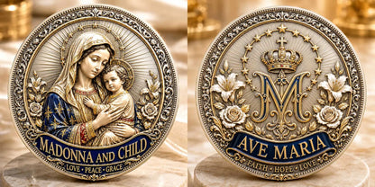 Sacred Heritage Commemorative Metal Coin Collection | 3D High-Relief Christian Faith Medals (Jesus Is King &amp; Madonna and Child)