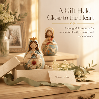🌟 Divine Grace Collection: Hand-Painted Sacred Heart Jesus & Blessed Mary Keepsake Box