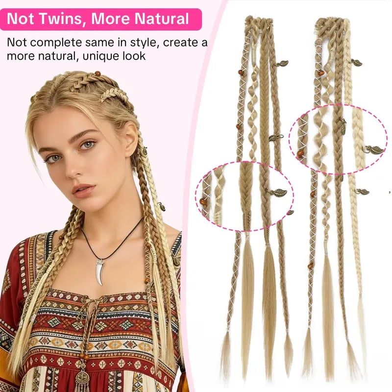 Boho Dreadlock Clip in Hair Extensions with Beads and Charms