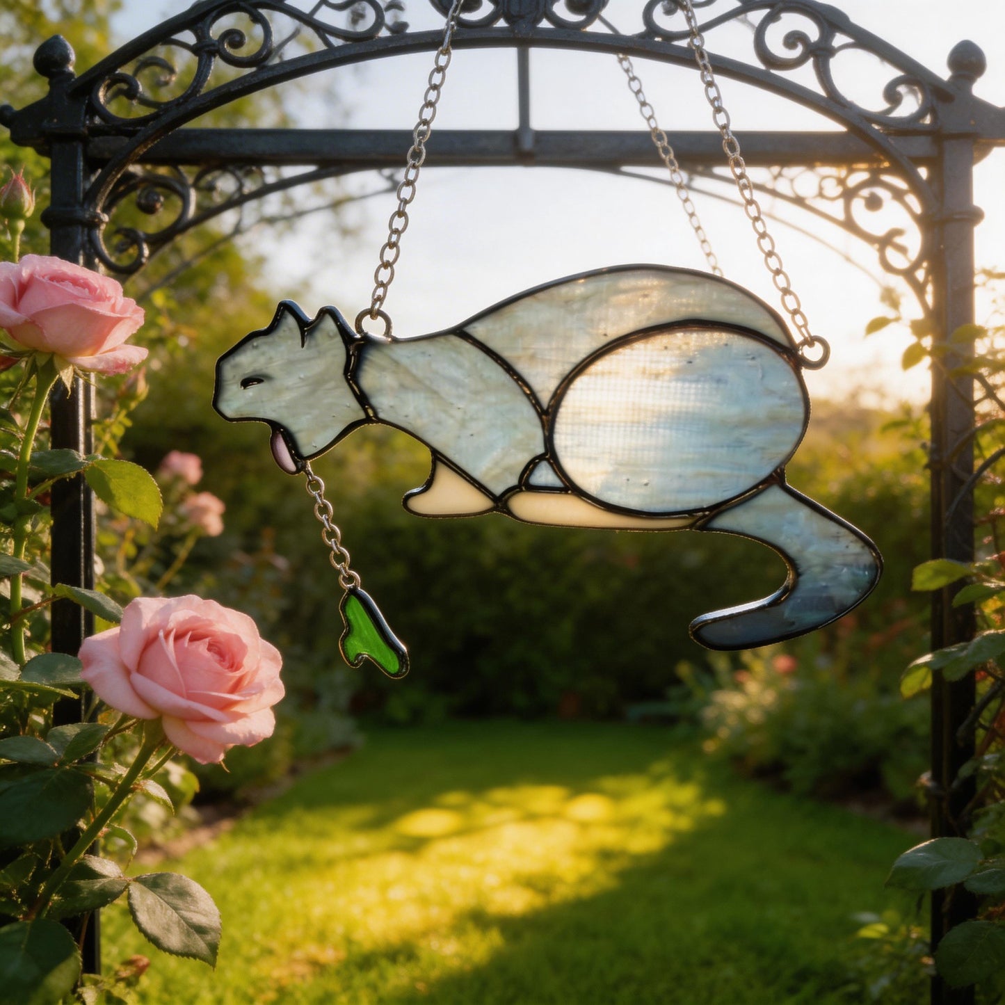 🐱🌈 Puking Cat Stained Glass Suncatcher – Handmade Window Decor Art