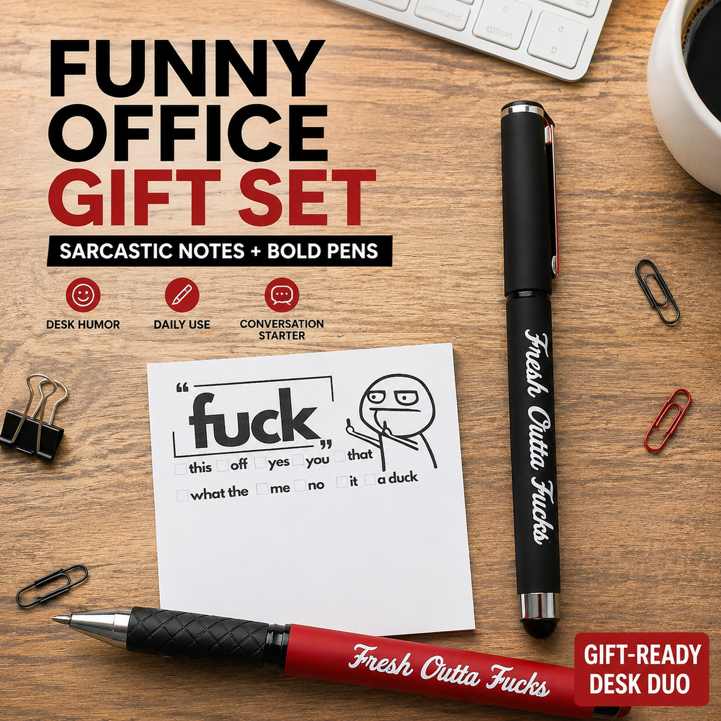 💥Last Day Promotion 49%OFF💝 The "Mental Breakdown" Office Survival Kit | Funny Sarcastic Sticky Notes &amp; "Fresh Outta Fucks" Pen Set