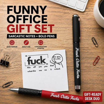💥Last Day Promotion 49%OFF💝 The "Mental Breakdown" Office Survival Kit | Funny Sarcastic Sticky Notes &amp; "Fresh Outta Fucks" Pen Set