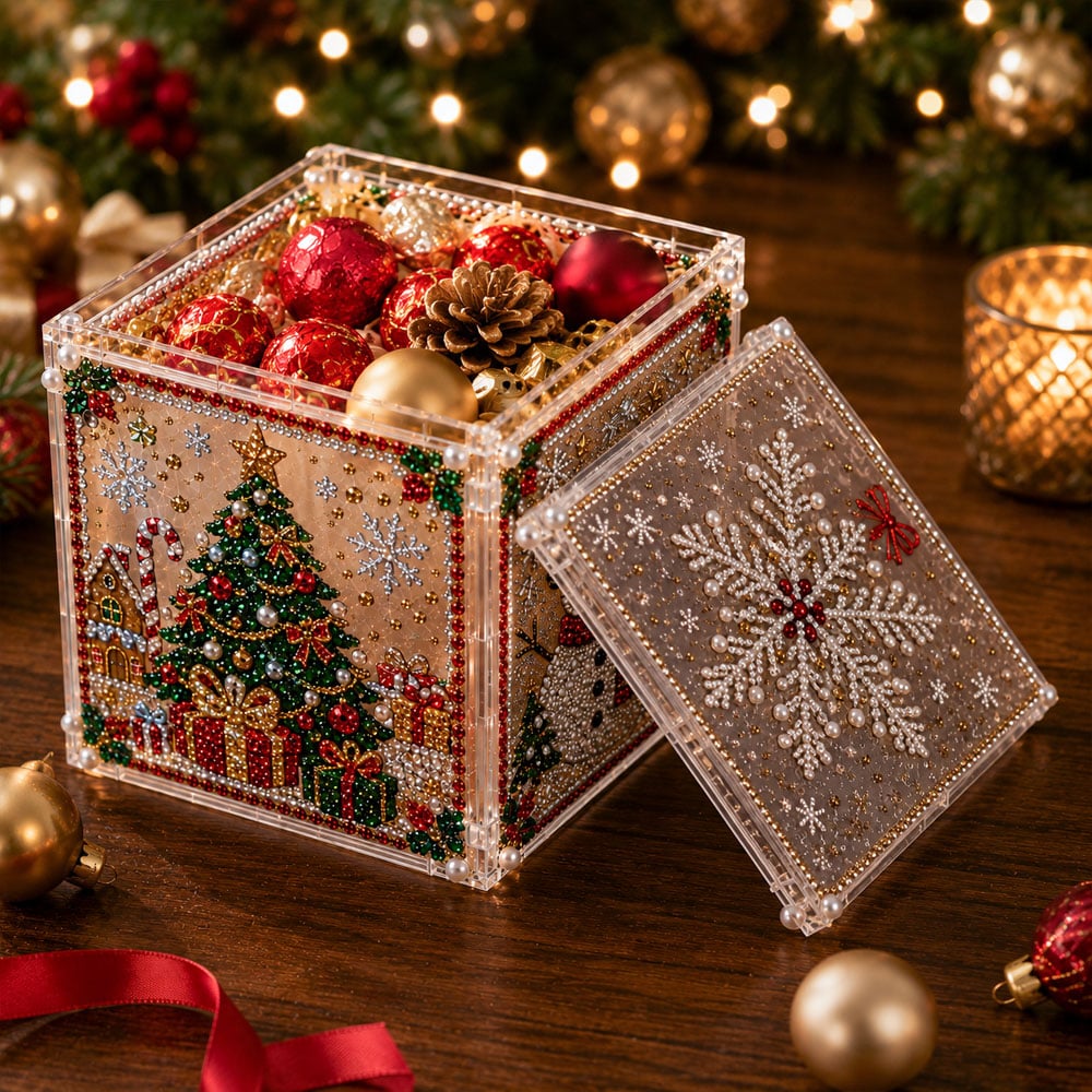 ✨ Sparkle Your Holidays! DIY Diamond Art Festive Cube Box (Decor & Storage in One!) 🎁