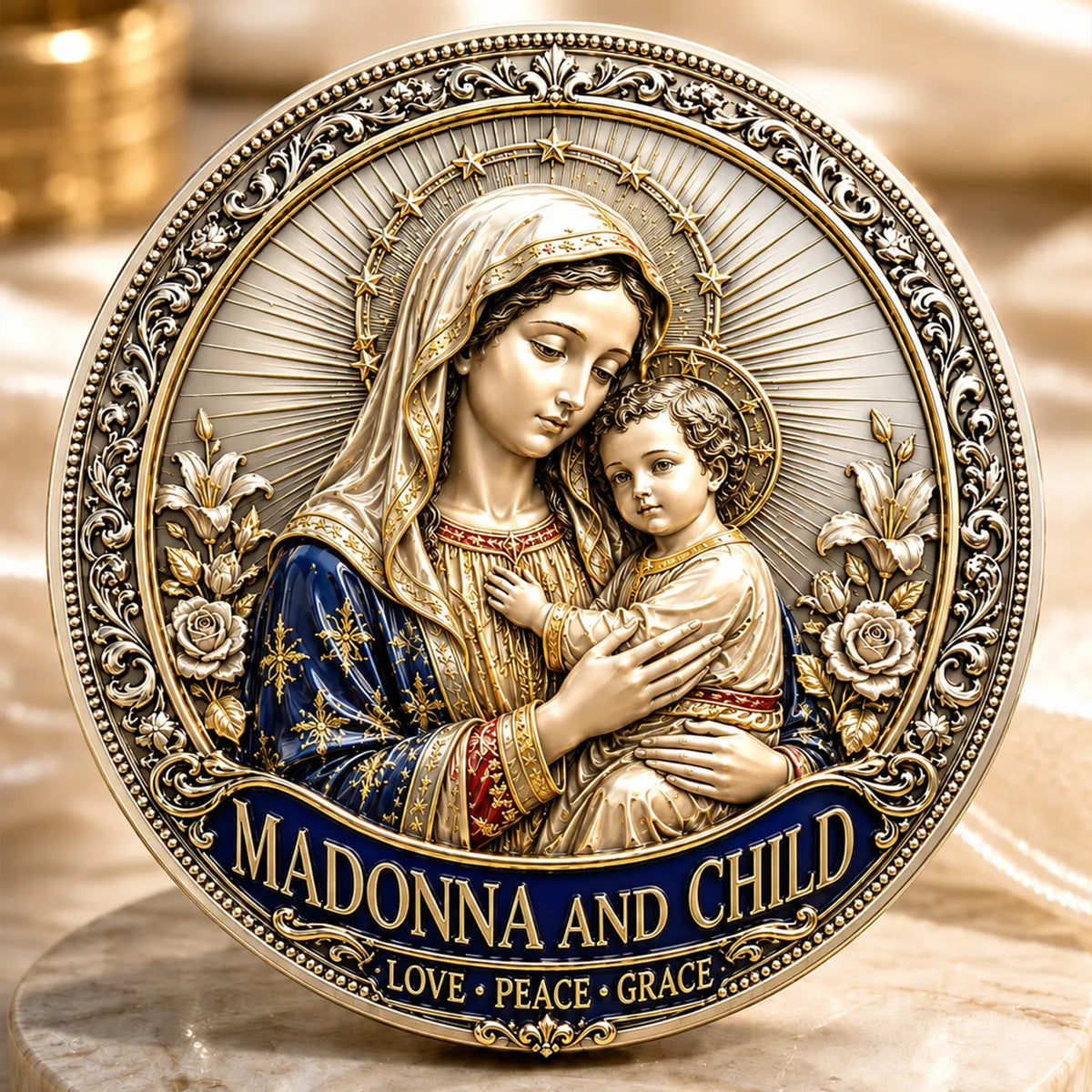 Sacred Heritage Commemorative Metal Coin Collection | 3D High-Relief Christian Faith Medals (Jesus Is King &amp; Madonna and Child)