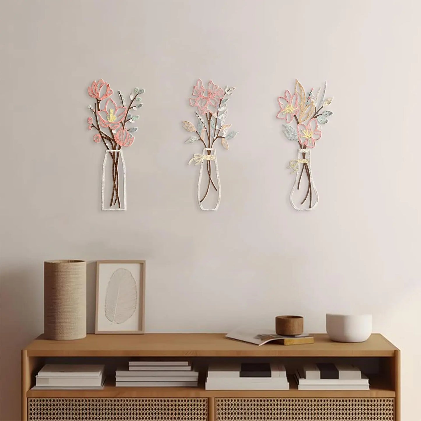 3 Pcs Metal Flowers Wall Art