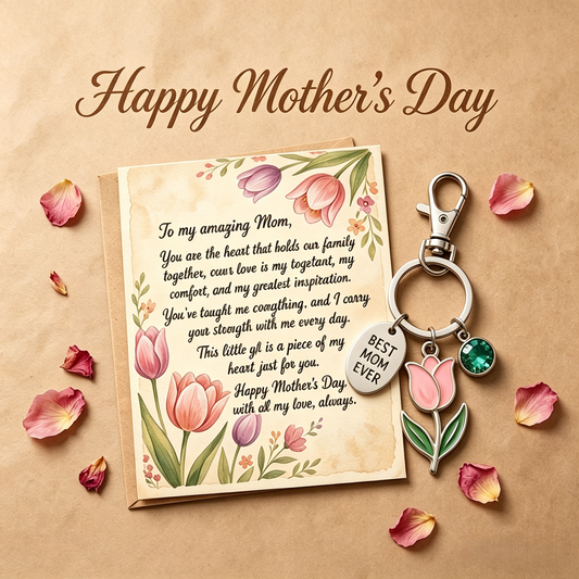 💐 "To My Amazing Mom" Tulip Birthstone Keychain | Mother’s Day Gift Set