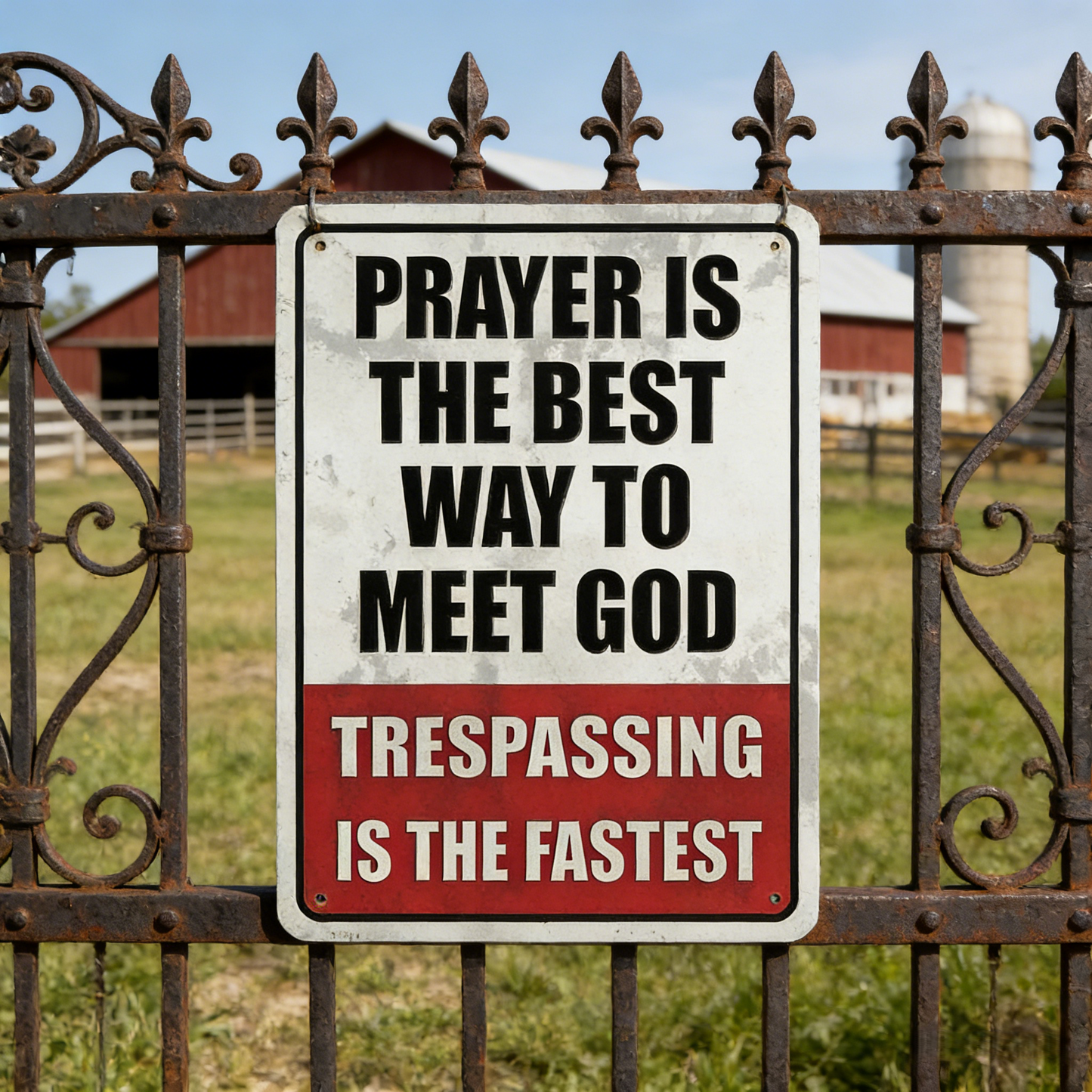 🏆Last Day Promo:49% OFF 🎖️Retro Iron "Prayer &amp; Trespassing" Wall Plaque