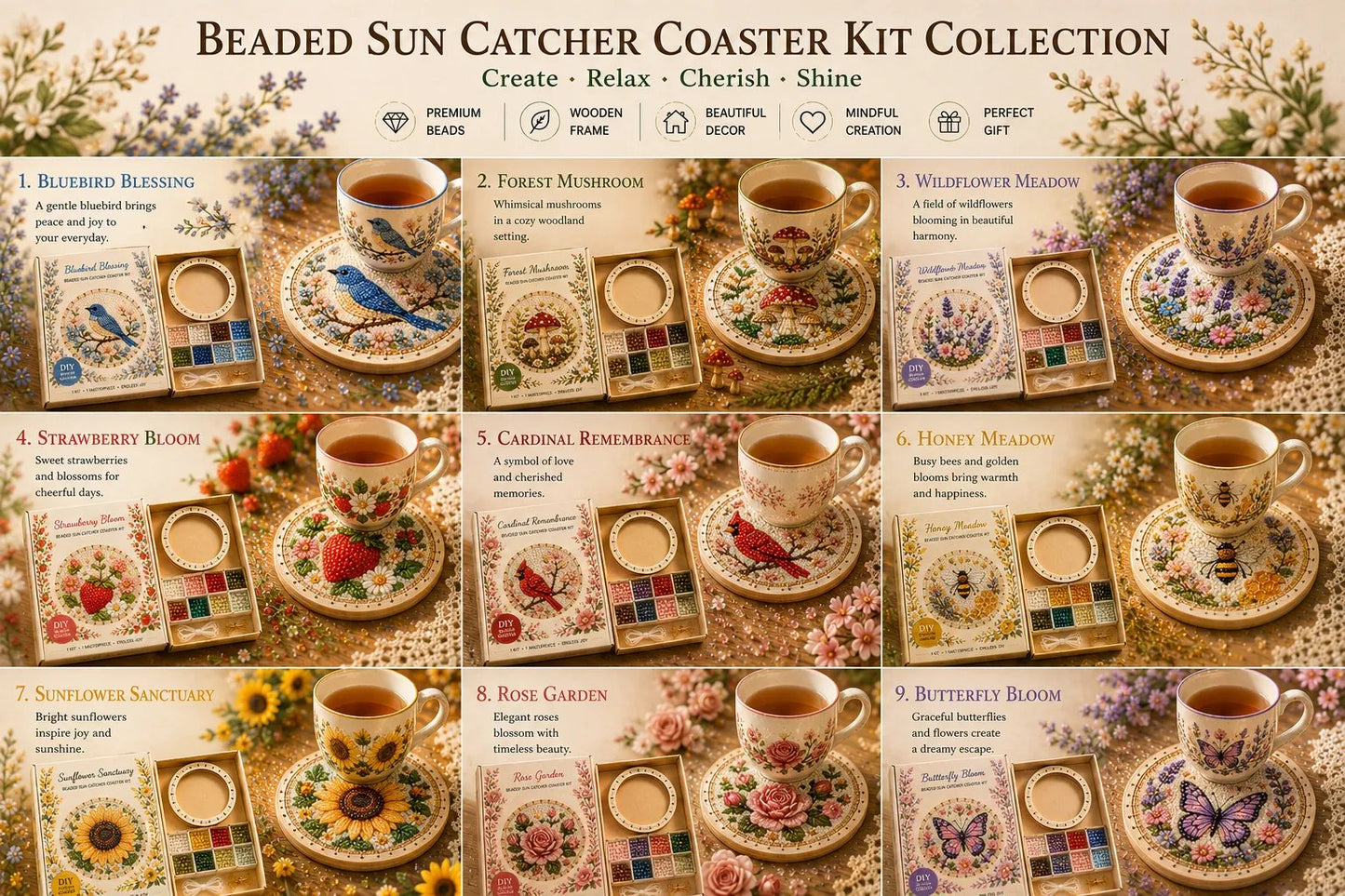 🌸 Beaded Sun Catcher Coaster Kit Collection