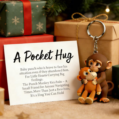 🐵💕Viral Punch Monkey Pocket Hug Keychain with Gift Card💌- Emotional Gift for Animal Lovers, Family, Friends, Loved Ones🎁