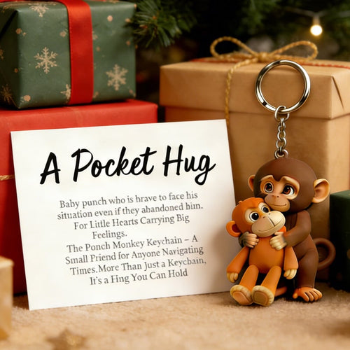 🐵💕Viral Punch Monkey Pocket Hug Keychain with Gift Card💌- Emotional Gift for Animal Lovers, Family, Friends, Loved Ones🎁