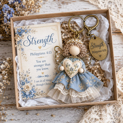 🔥Last Day 50% OFF -Faith Guardian Keychain Scripture Gift Set Collection | Layered Fabric Charm, Inspirational Scripture Card & Ready-to-Gift Box Included 💕
