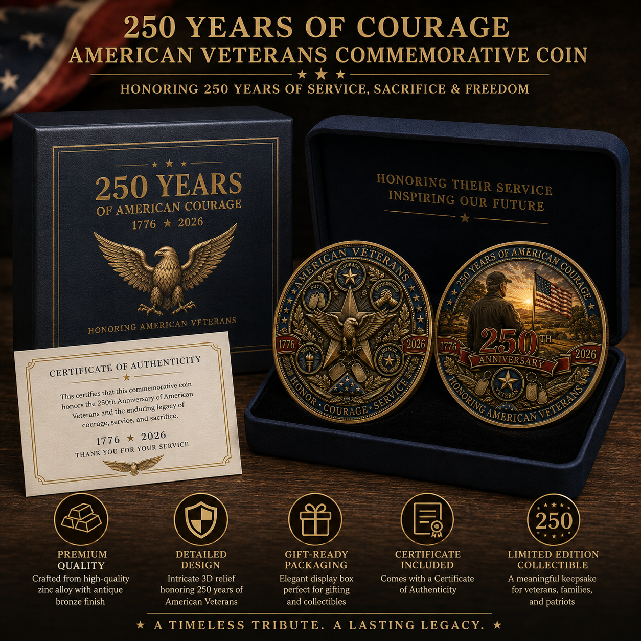 🇺🇸 Limited Edition 250th Anniversary Commemorative Veteran Coin (1776-2026) | The Ultimate Keepsake & Challenge Coin 🦅